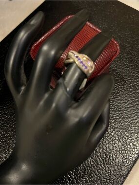 Silver 925 $ 18k Gold-Tone Leaf Ring with Purple Stones -